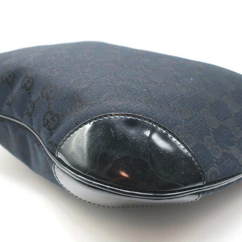 Gucci Monogram Hobo Black Patent Leather-Trim Canvas Medium Shoulder Bag - Picture 9 of 12